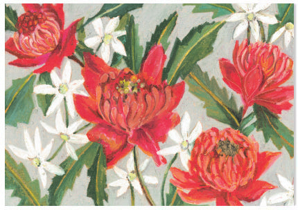 Native Pastel Waratah and Flannel Flower - A6 Art Card
