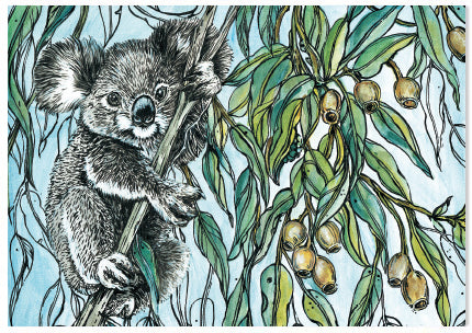 Animal Woodcut Koala - A6 Art Card