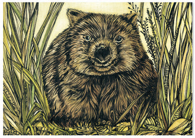 Animal Woodcut Wombat - A6 Art Card