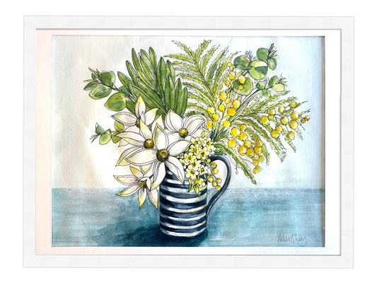 Native Vase Wattle and Flannel Flower - Framed Artwork