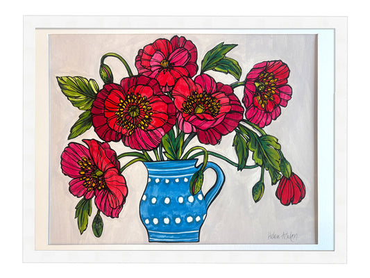 Poppy Vase Blue Spotted - Framed Artwork