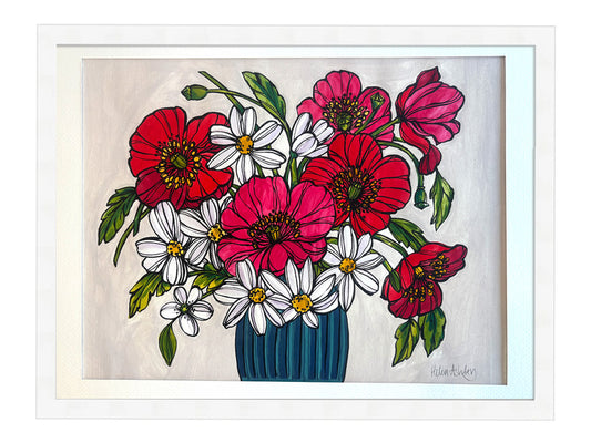 Poppy Vase Blue Striped - Framed Artwork