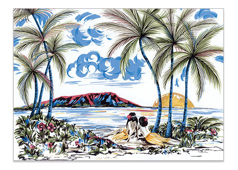 Hawaiian Holiday Hula Girls Sunset - A6 Art Card