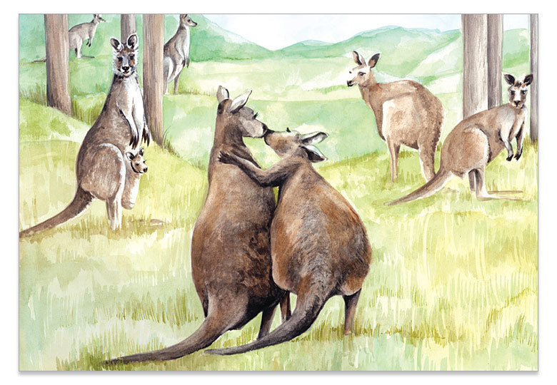 Kissing Kangaroo - A6 Art Card