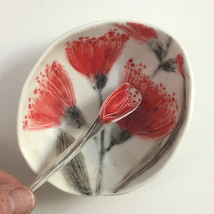 Porcelain Native Floral Bowl Red